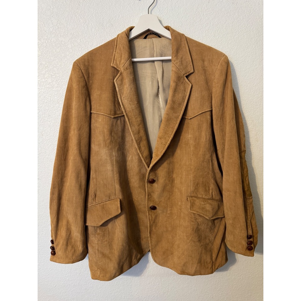 Vintage Garrison Park Corduroy Blazer Size 44L‎ Tan Western Style Elbow Patches